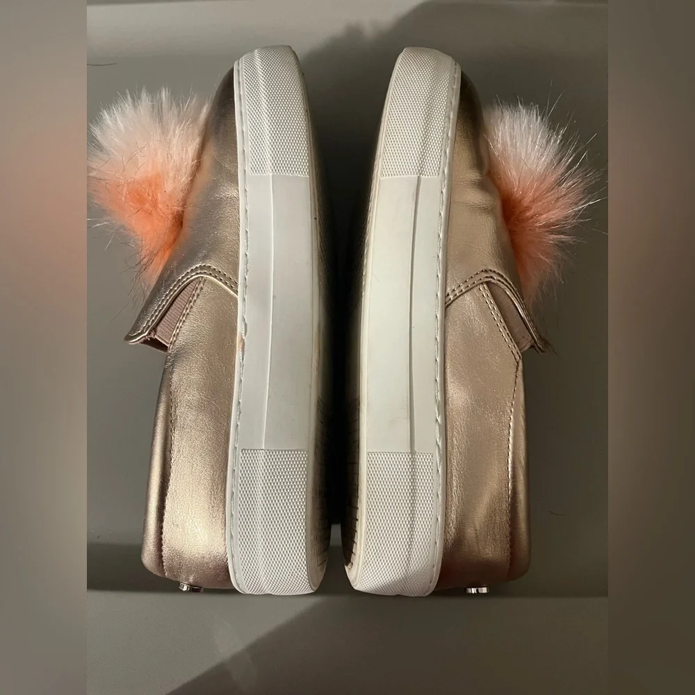 Steve Madden Women's Metallic Rose Gold Platform Pompom Slip On Shoes Pink 8